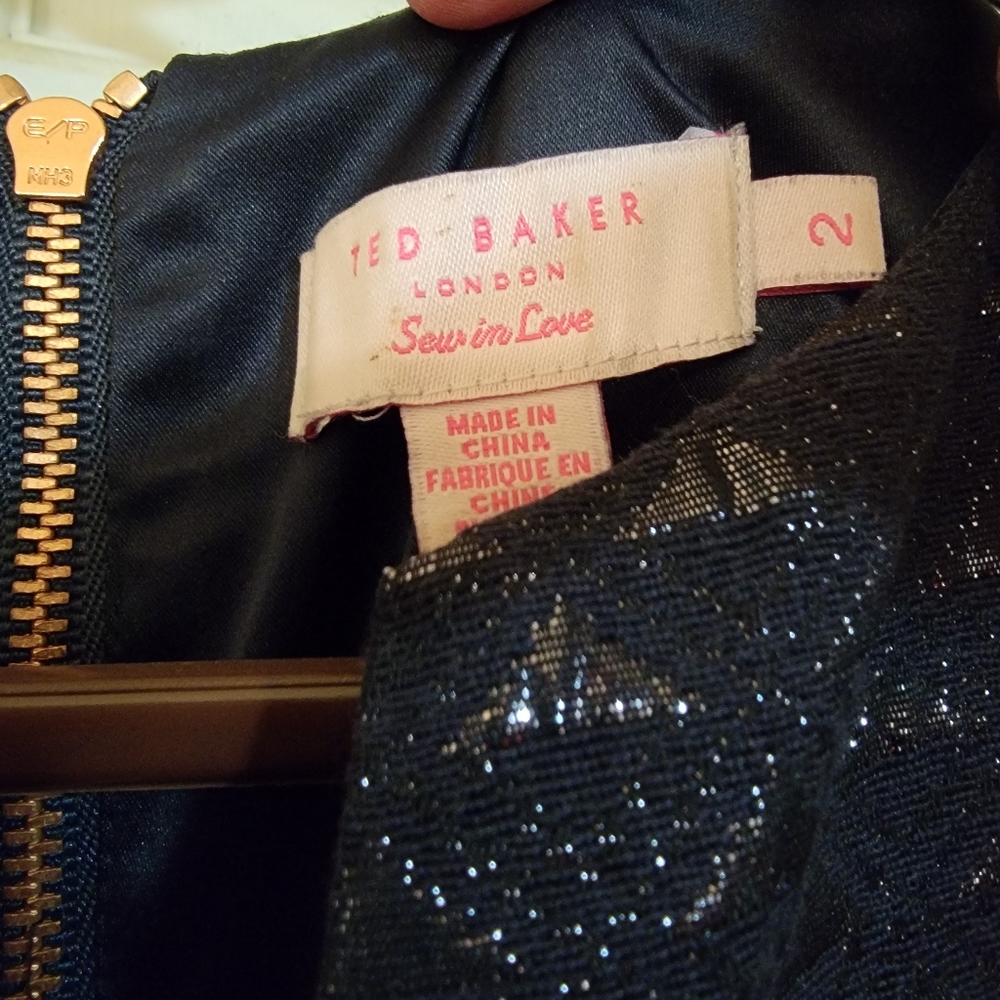 Ted Baker Carice Metallic Jacquard Capsleeve Mini Dress, Dark Navy, Size 2 TB - Picture 6 of 6